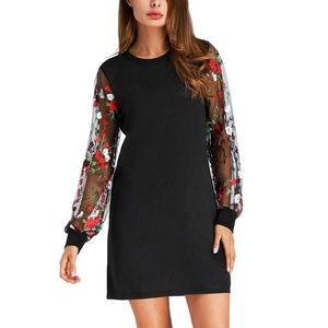 NWT Women embroidered sleeves tunic dress black M